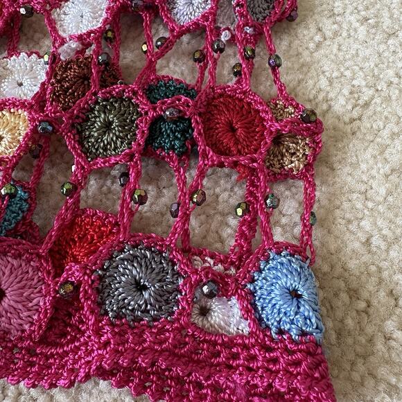 Vintage Open Crochet Top Small Pink Beaded Y2K Festival Coachella - Picture 3 of 6